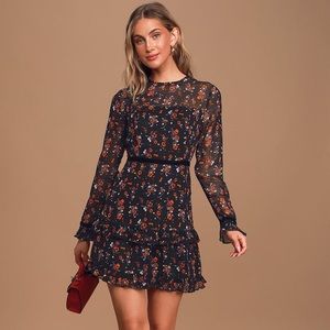 Lulus Floral Print Long Sleeve Mini Dress